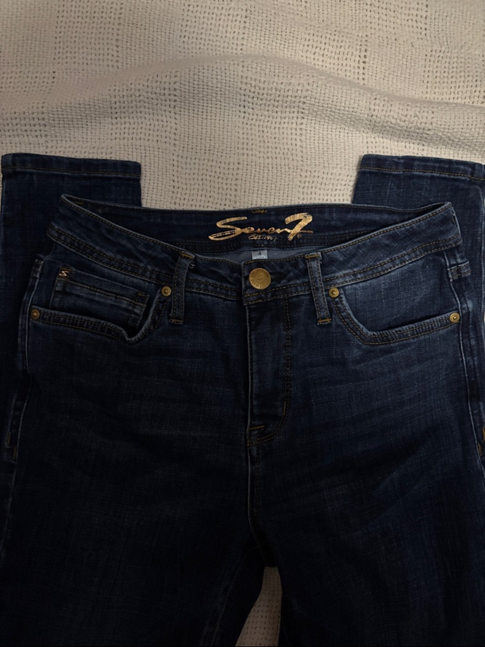 Seven7 Women’s Dark Blue Straight Leg Jeans with Gold Accents